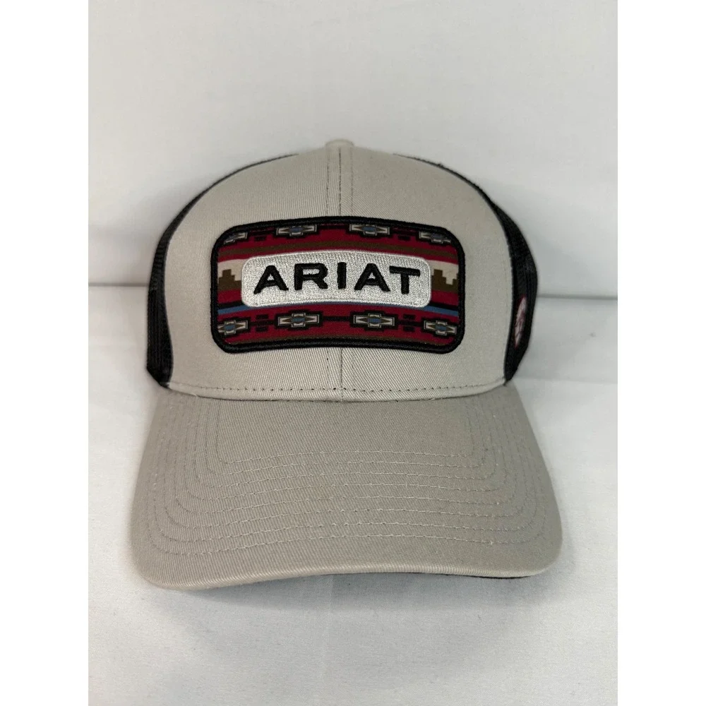 Ariat Mens Southwestern Patch Trucker Hat Tan Black Mesh Snapback Cap